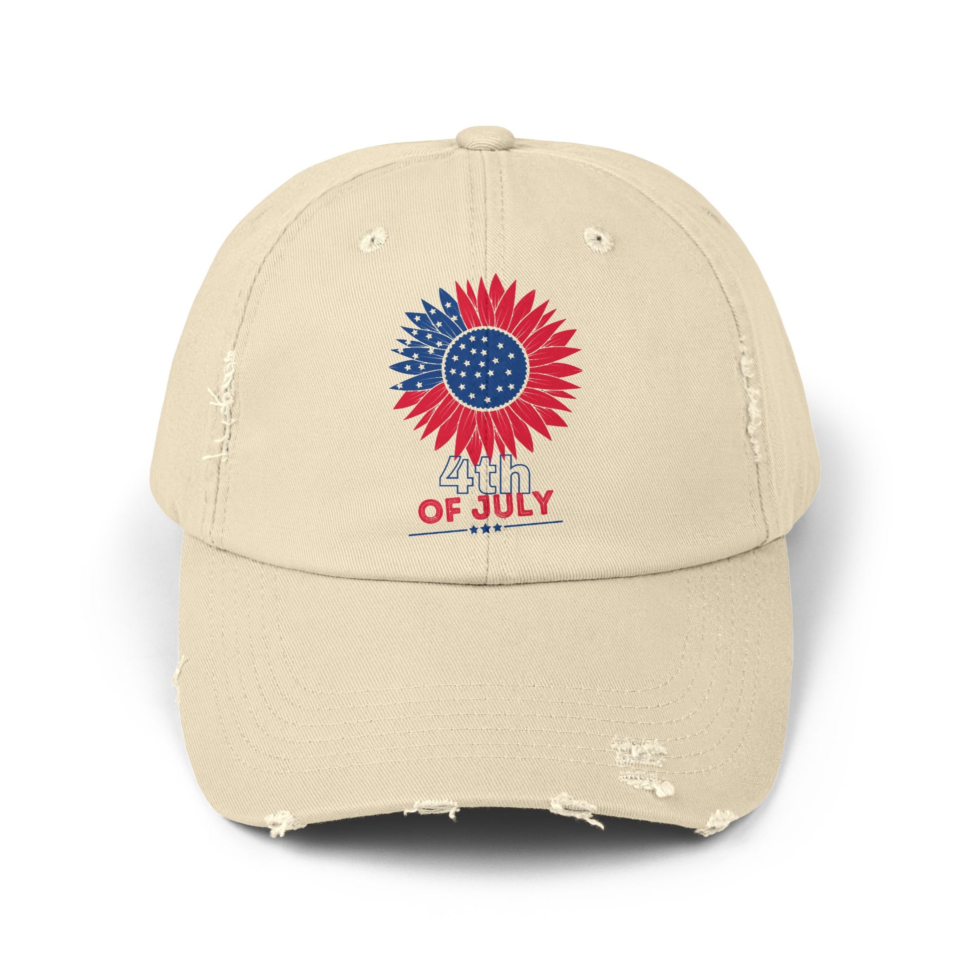 Patriotic Distressed Cap for July 4th Celebrations, Sunflower Cap, Unisex Cap