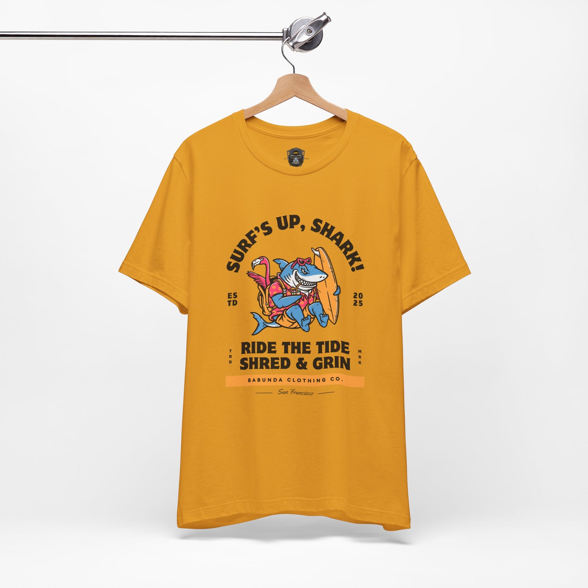 Surf's Up Shark! Tee, Beach Vibes Shirt, Surfing Apparel, Dad Gift, Summer Fun T-Shirt