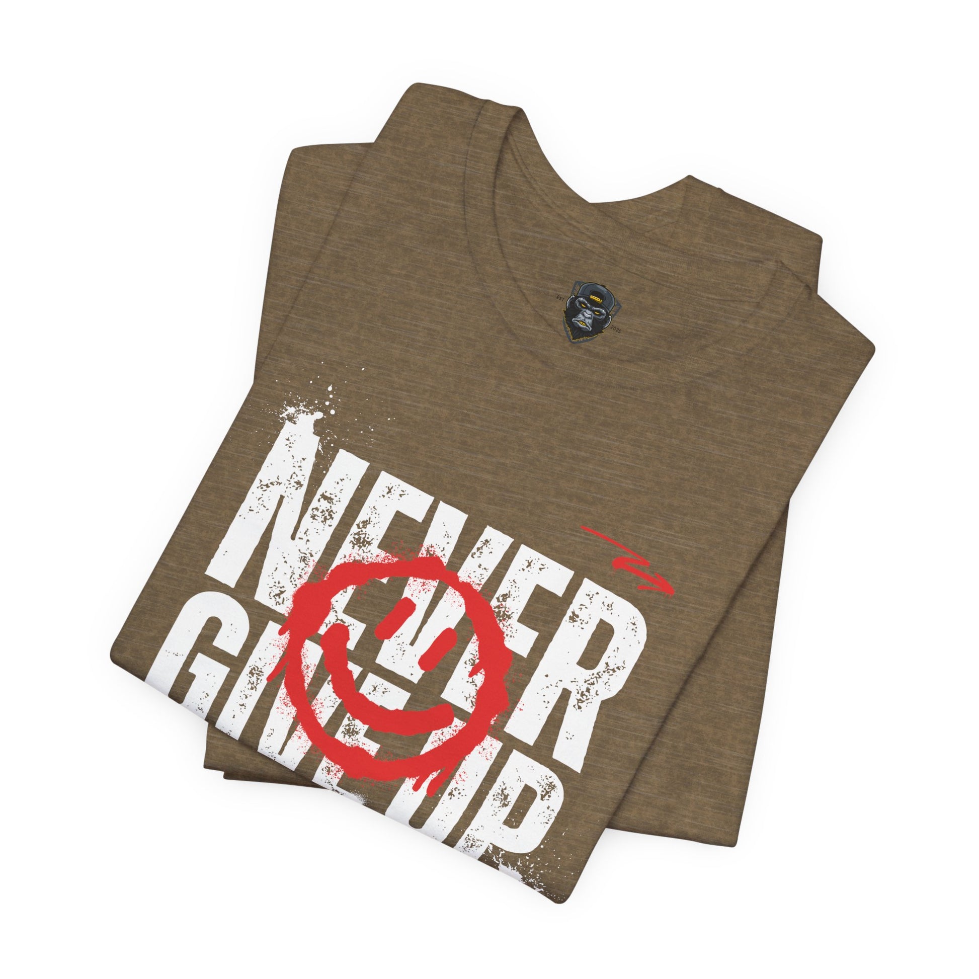 Motivational Tee - 'Never Give Up' Graphic Shirt, Workout Tee, Inspirational Gift