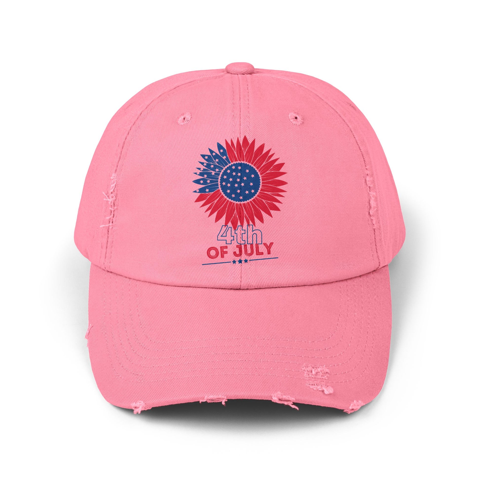 Patriotic Distressed Cap for July 4th Celebrations, Sunflower Cap, Unisex Cap