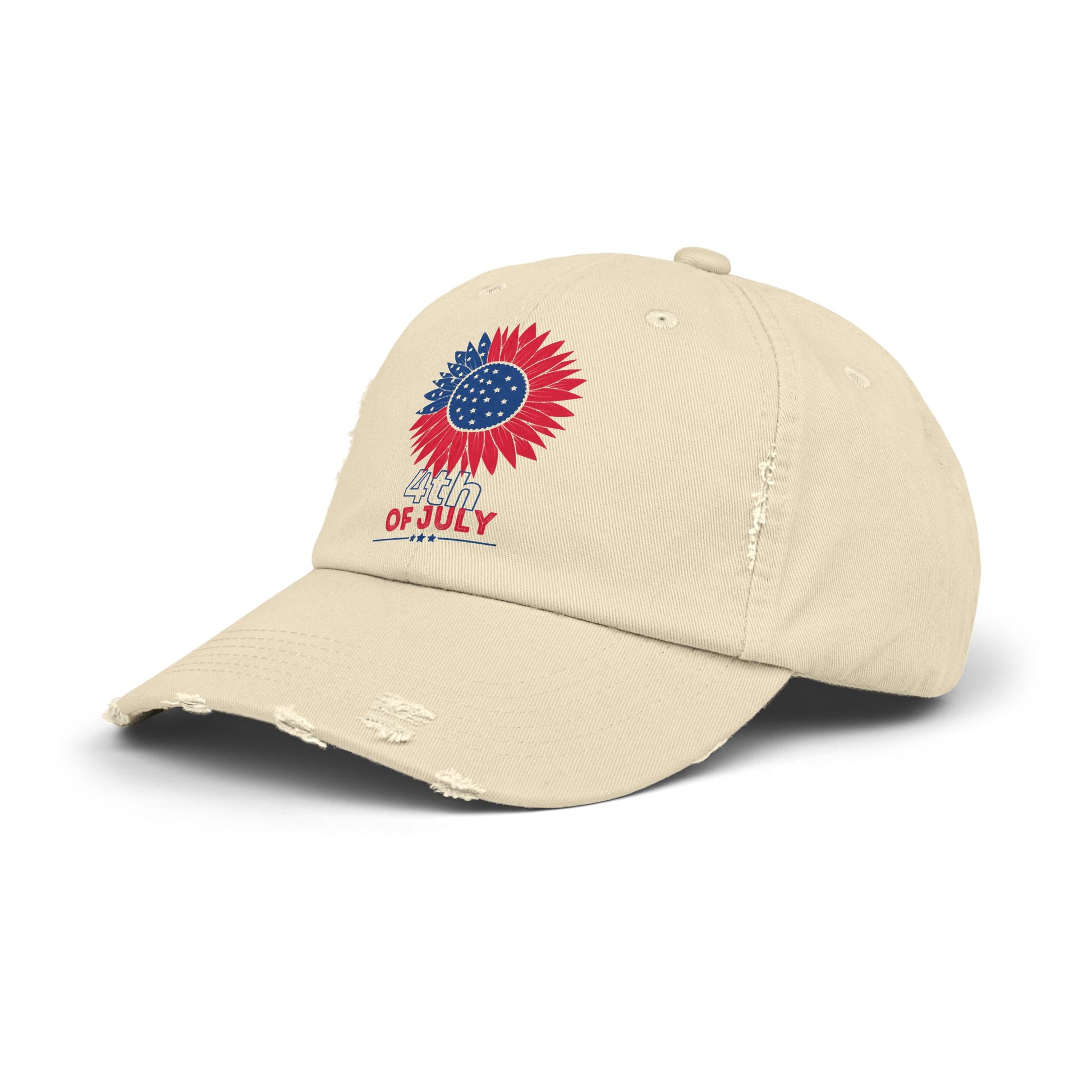 Patriotic Distressed Cap for July 4th Celebrations, Sunflower Cap, Unisex Cap
