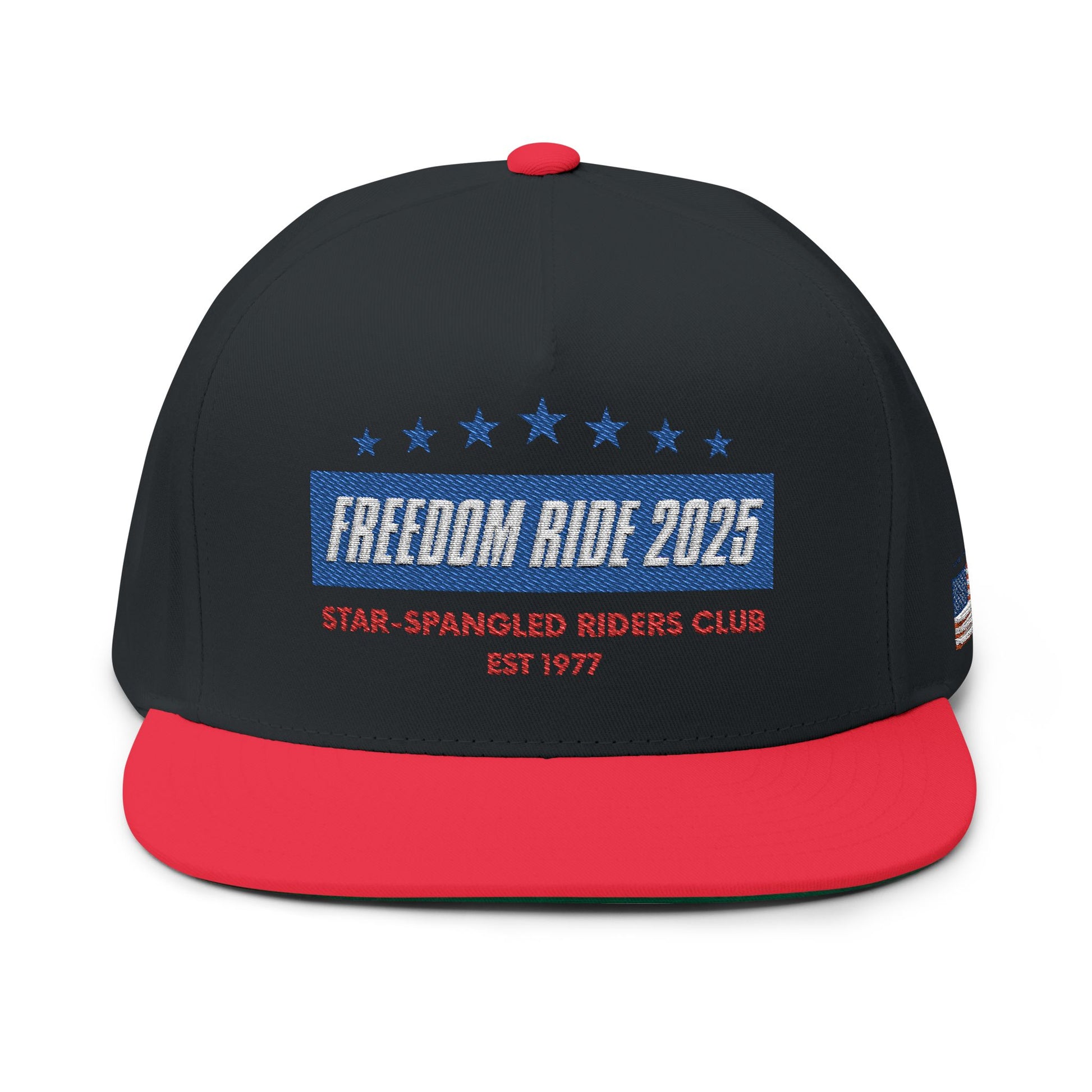 Freedom Ride 2025 Embroidered Flat Bill Cap - Perfect for Riders, Independence Day, Casual Wear, Outdoor Adventures, Gift for Enthusiasts