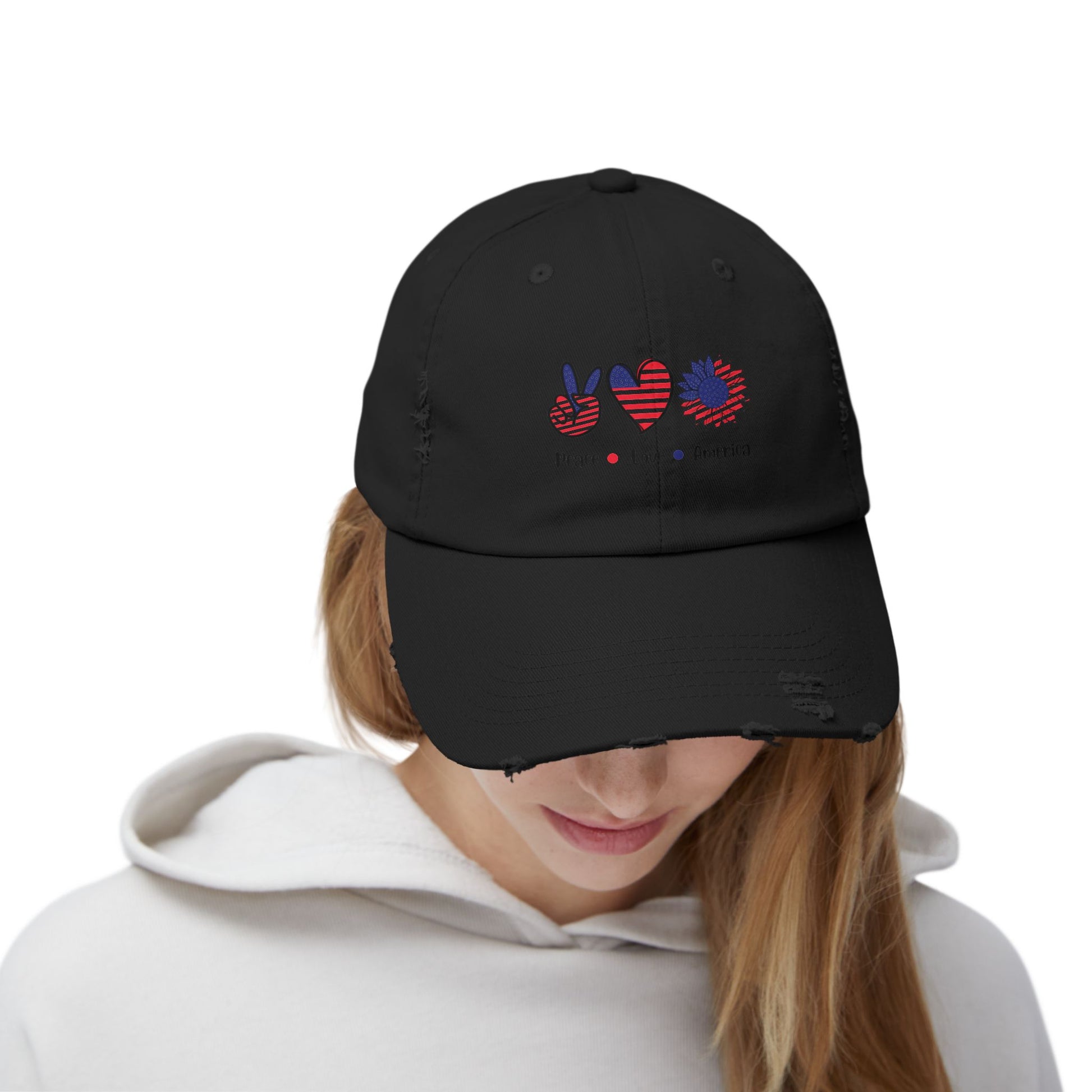 Unisex Distressed Cap with Heart Design, Trendy Hat, Casual Accessory, Gift for Him/Her, Summer Style, Everyday Wear