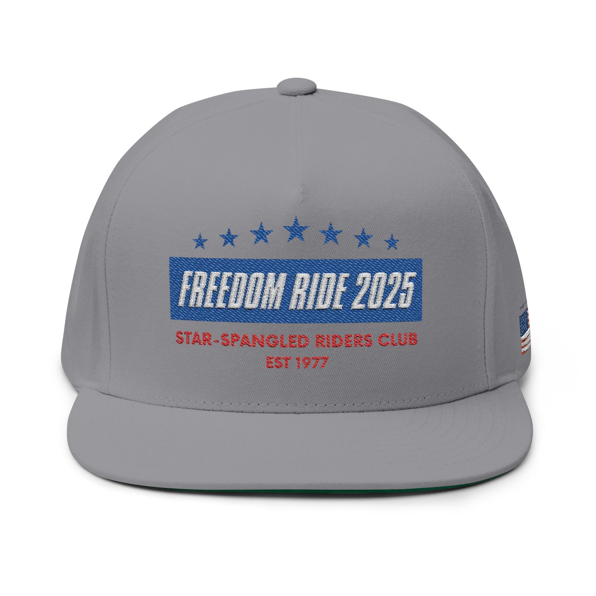 Freedom Ride 2025 Embroidered Flat Bill Cap - Perfect for Riders, Independence Day, Casual Wear, Outdoor Adventures, Gift for Enthusiasts