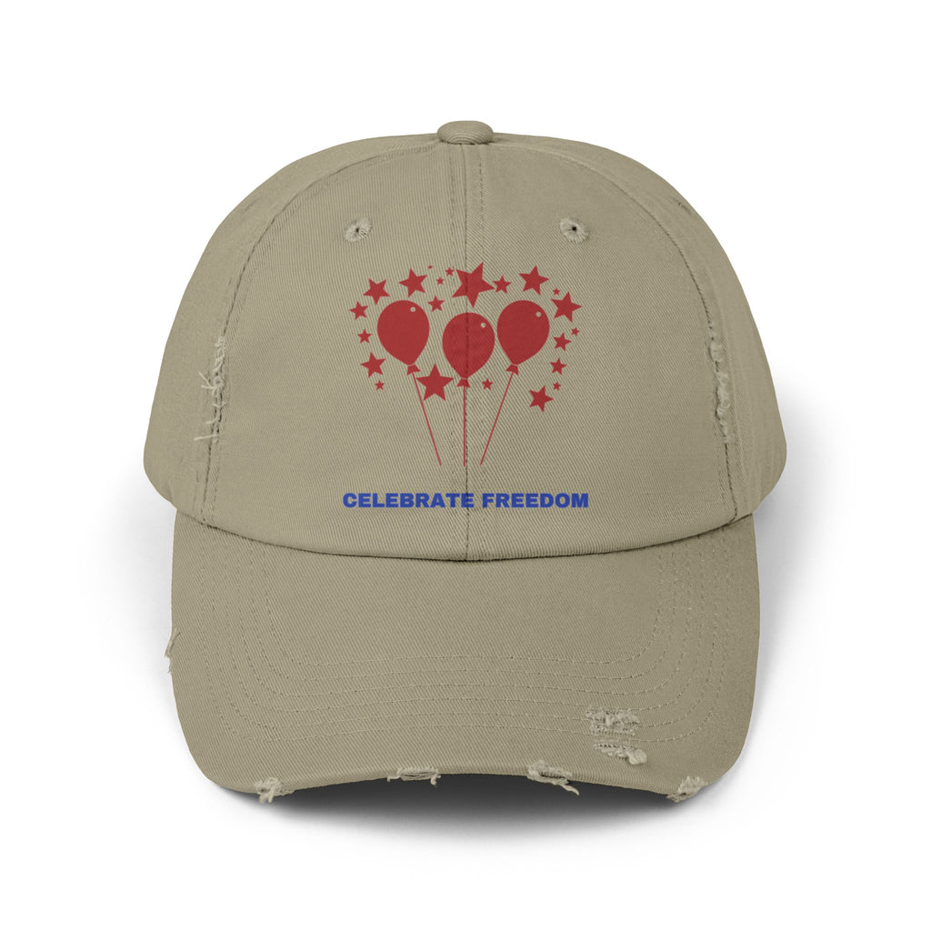 Celebrate Freedom Distressed Cap, Unisex Baseball Hat, Vintage Style Cap