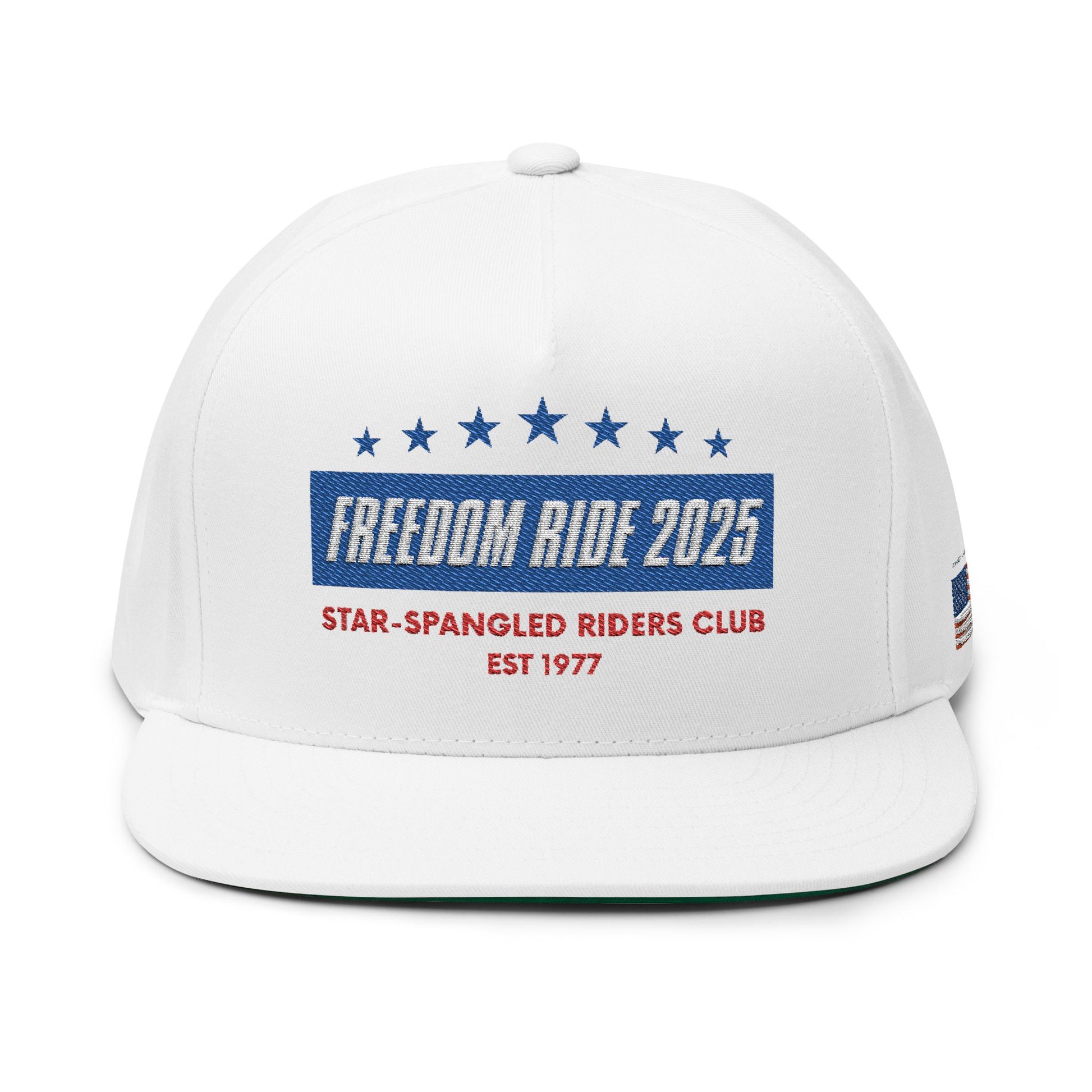 Freedom Ride 2025 Embroidered Flat Bill Cap - Perfect for Riders, Independence Day, Casual Wear, Outdoor Adventures, Gift for Enthusiasts