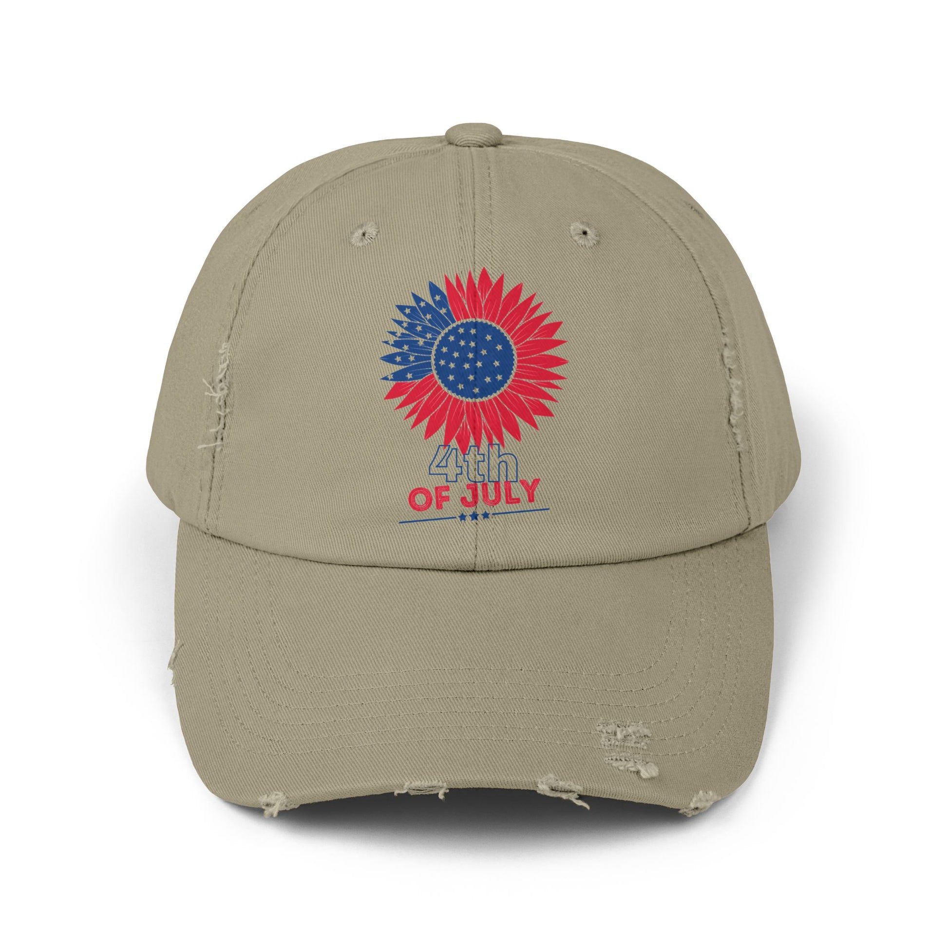 Patriotic Distressed Cap for July 4th Celebrations, Sunflower Cap, Unisex Cap