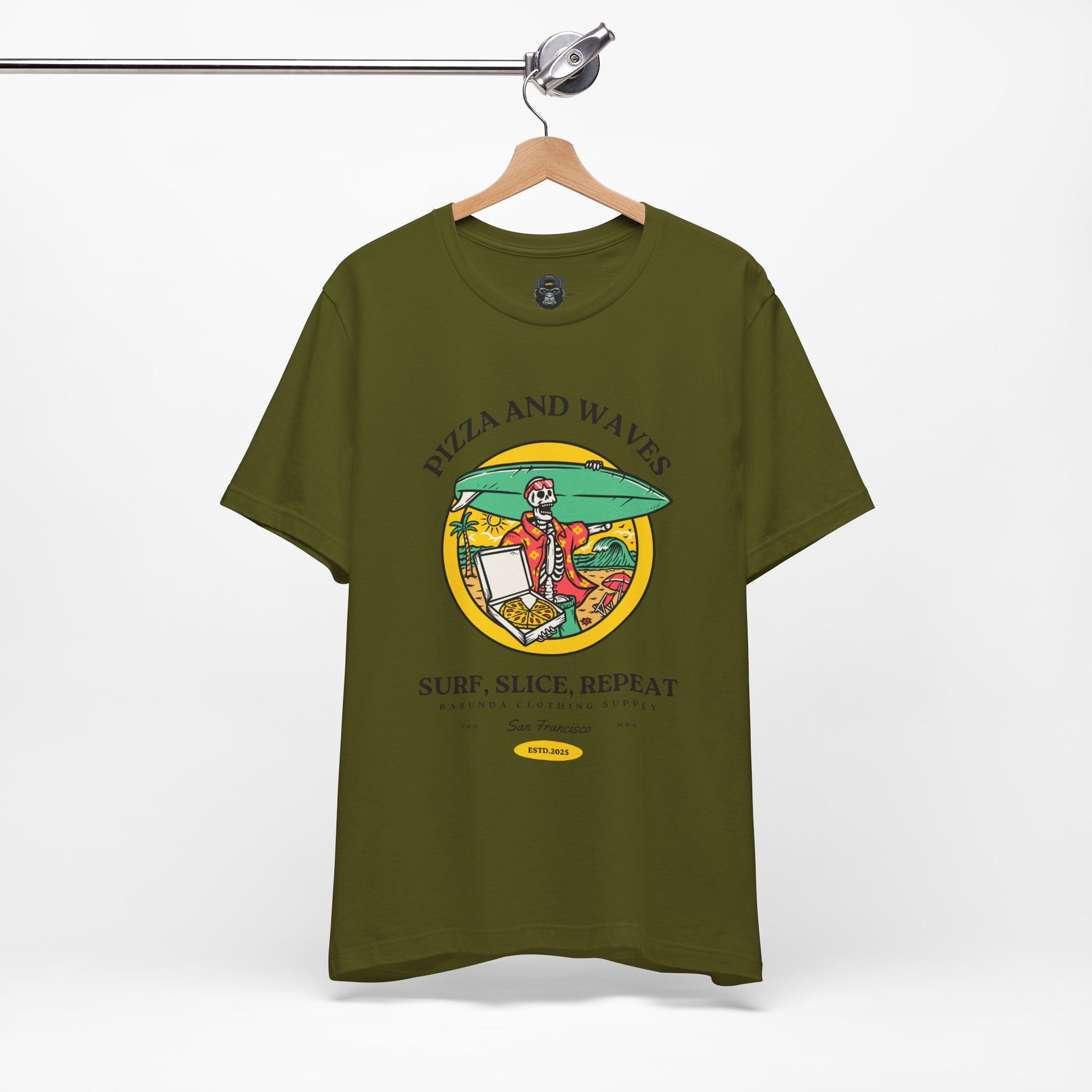 Surf-Inspired Pizza Tee - Perfect for Beach Lovers, Summer Vibes, Casual Wear