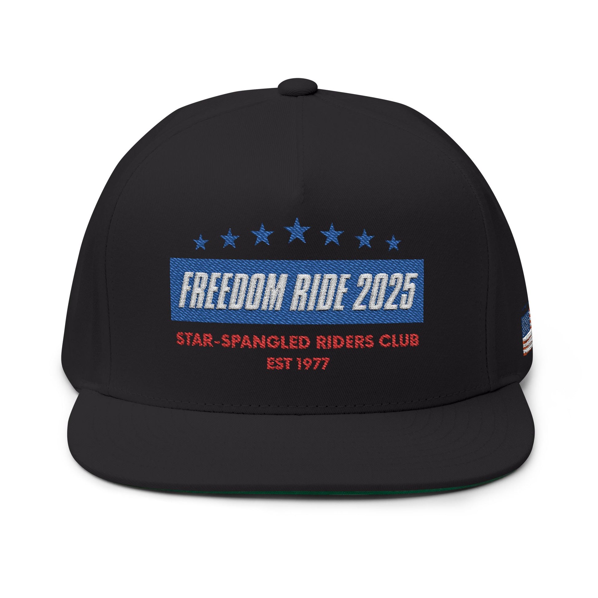 Freedom Ride 2025 Embroidered Flat Bill Cap - Perfect for Riders, Independence Day, Casual Wear, Outdoor Adventures, Gift for Enthusiasts