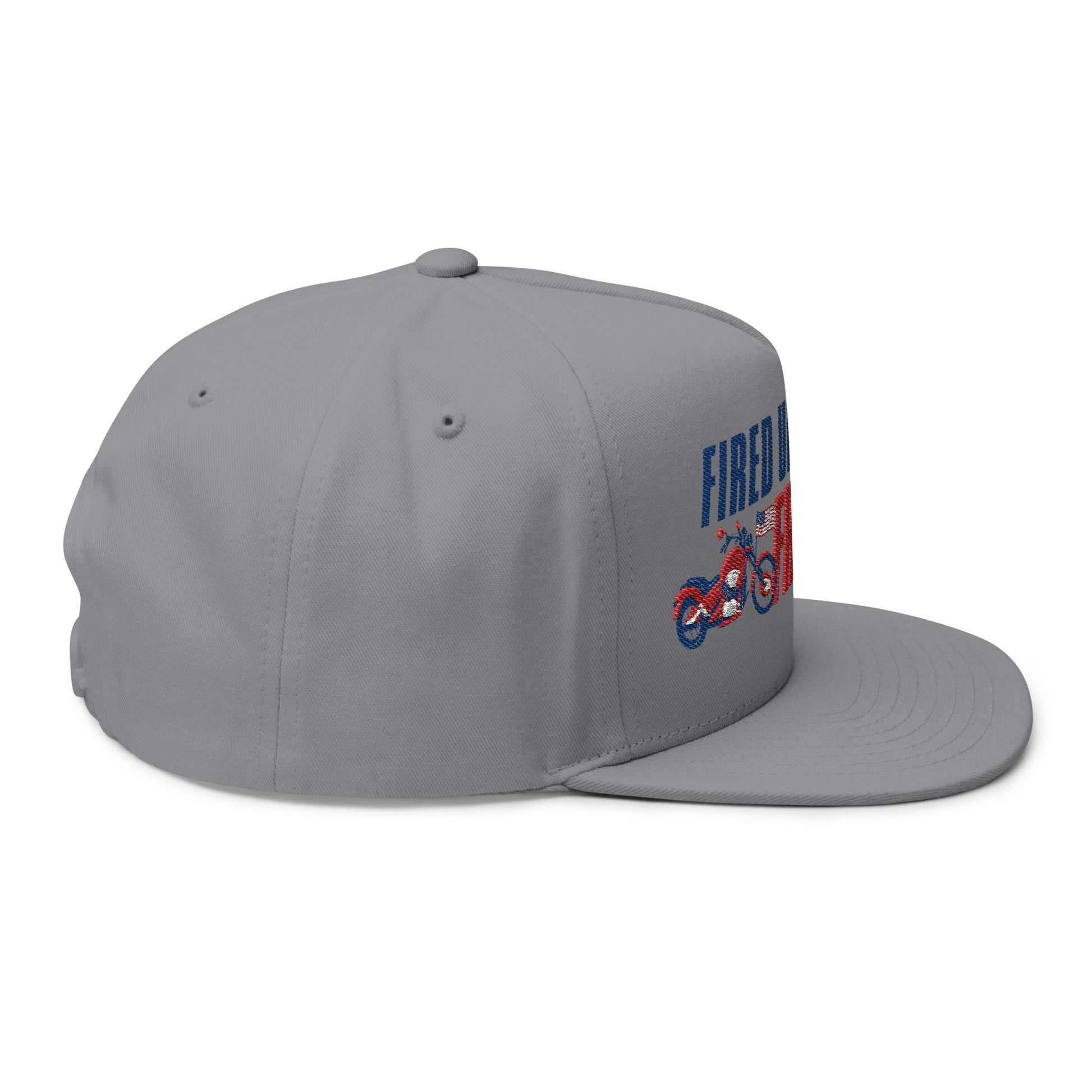 Fired Up for Freedom! Flat Bill Cap - Patriotic Hat, Motorcycle Lover Gift, Embroidered Cap, Fourth of July Accessory, Casual Style