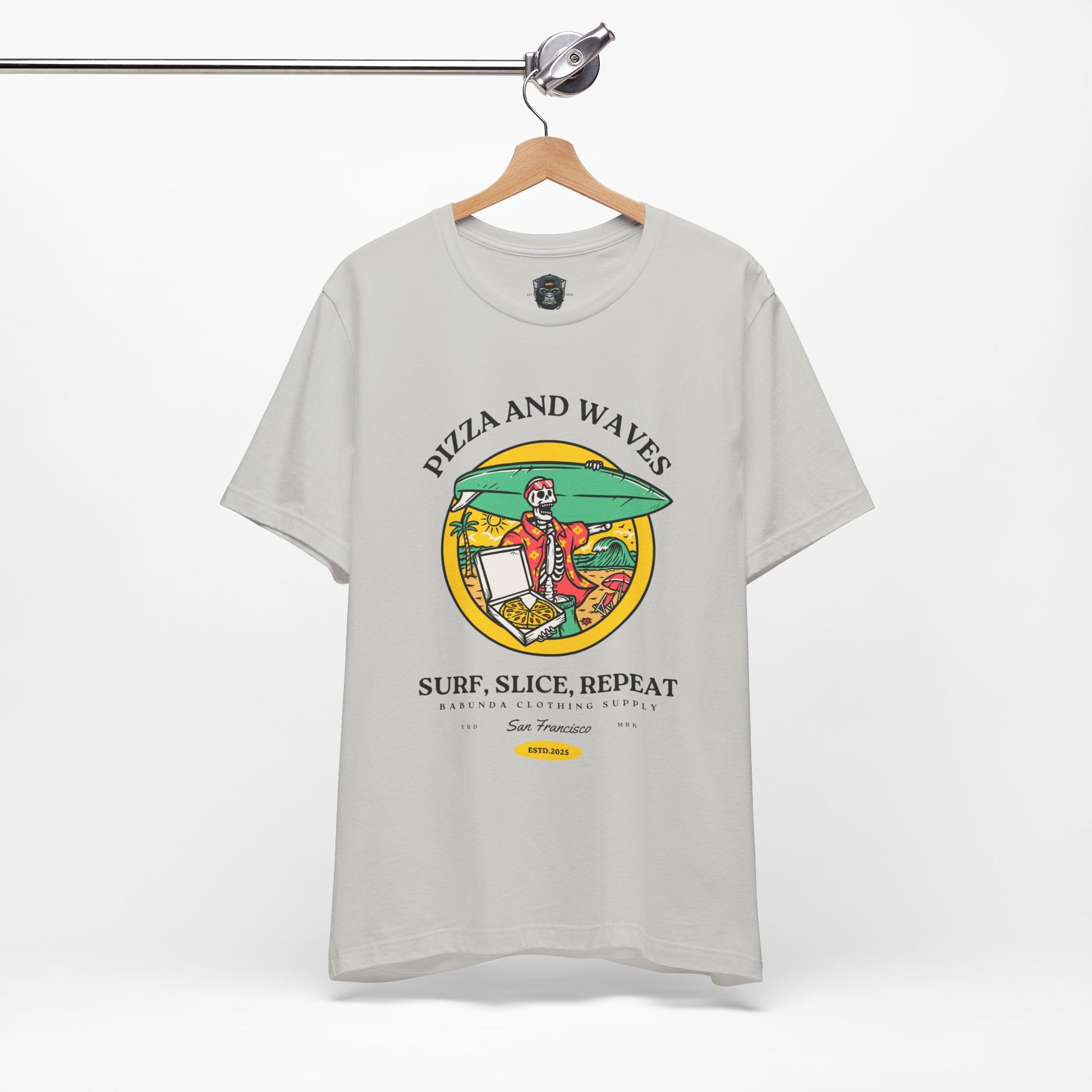 Surf-Inspired Pizza Tee - Perfect for Beach Lovers, Summer Vibes, Casual Wear