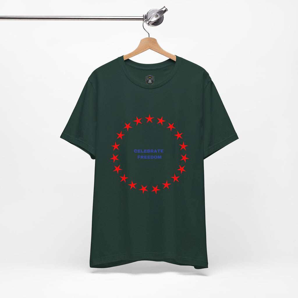 Celebrate Freedom Unisex Jersey Tee, Independence Day Shirt, Patriotic Apparel