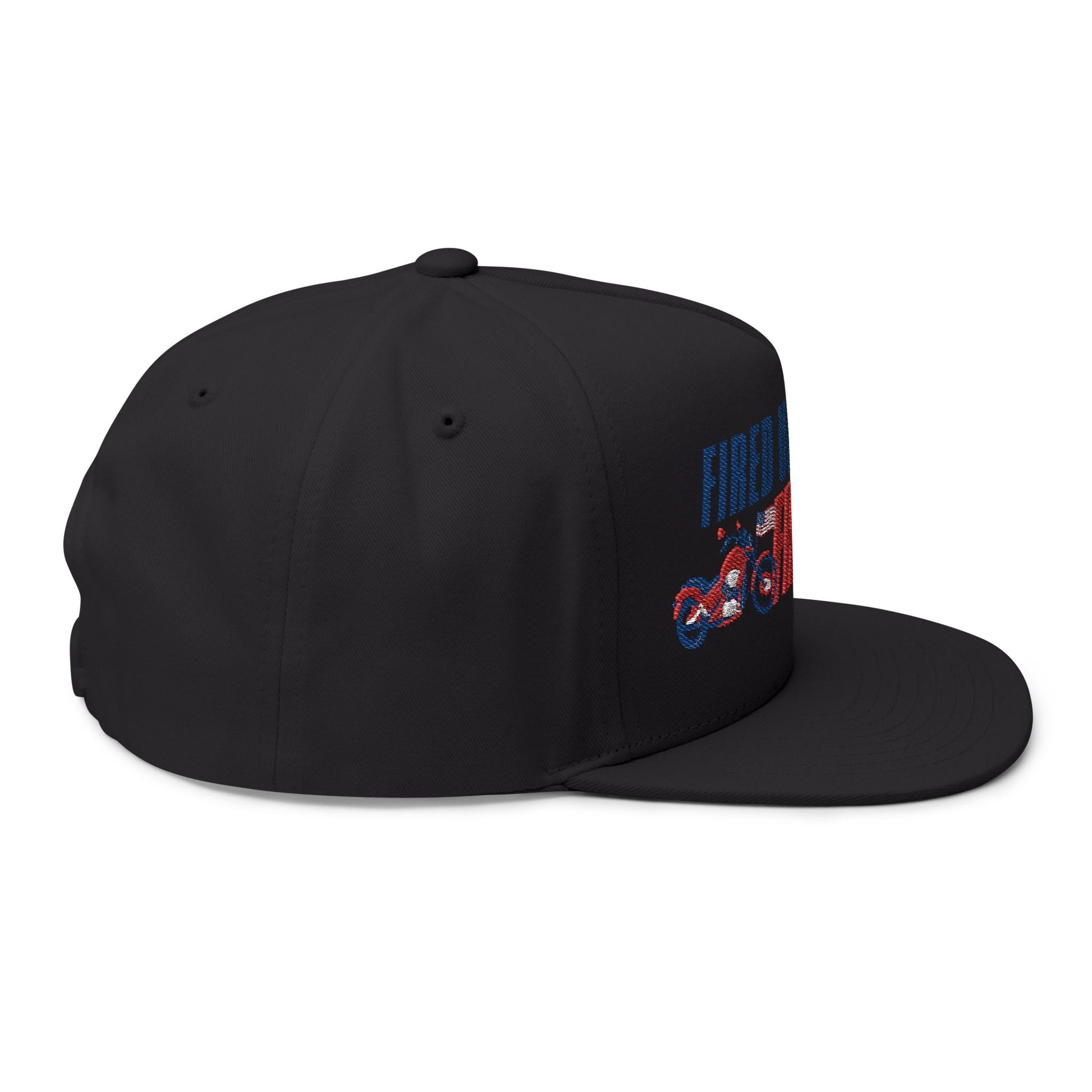 Fired Up for Freedom! Flat Bill Cap - Patriotic Hat, Motorcycle Lover Gift, Embroidered Cap, Fourth of July Accessory, Casual Style