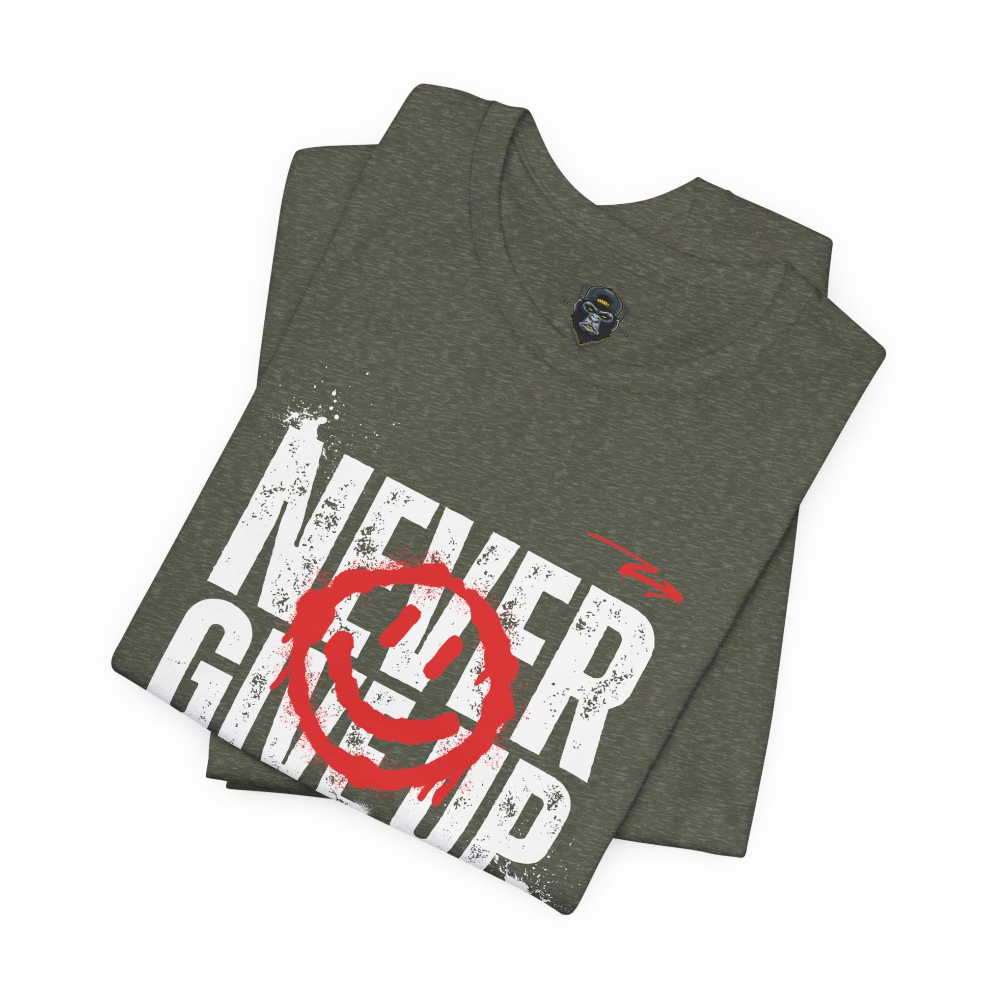 Motivational Tee - 'Never Give Up' Graphic Shirt, Workout Tee, Inspirational Gift