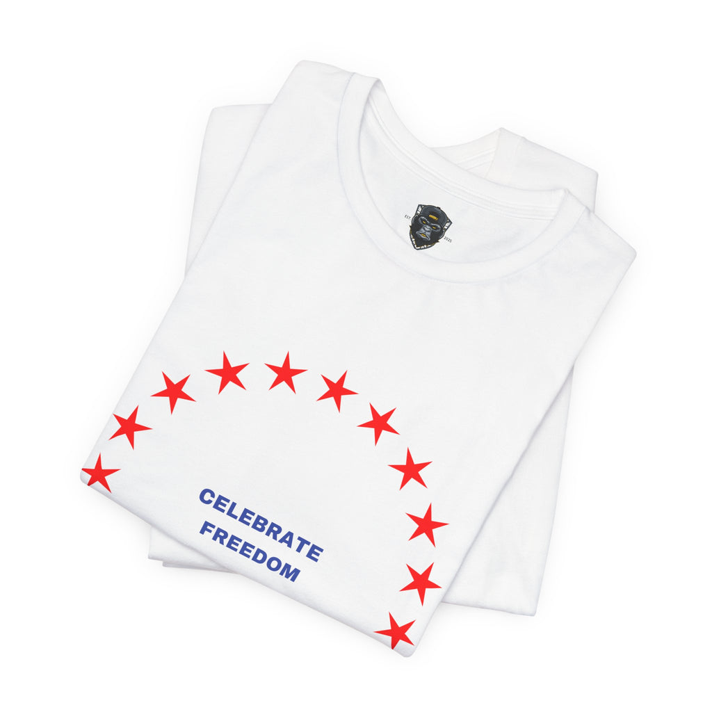 Celebrate Freedom Unisex Jersey Tee, Independence Day Shirt, Patriotic Apparel