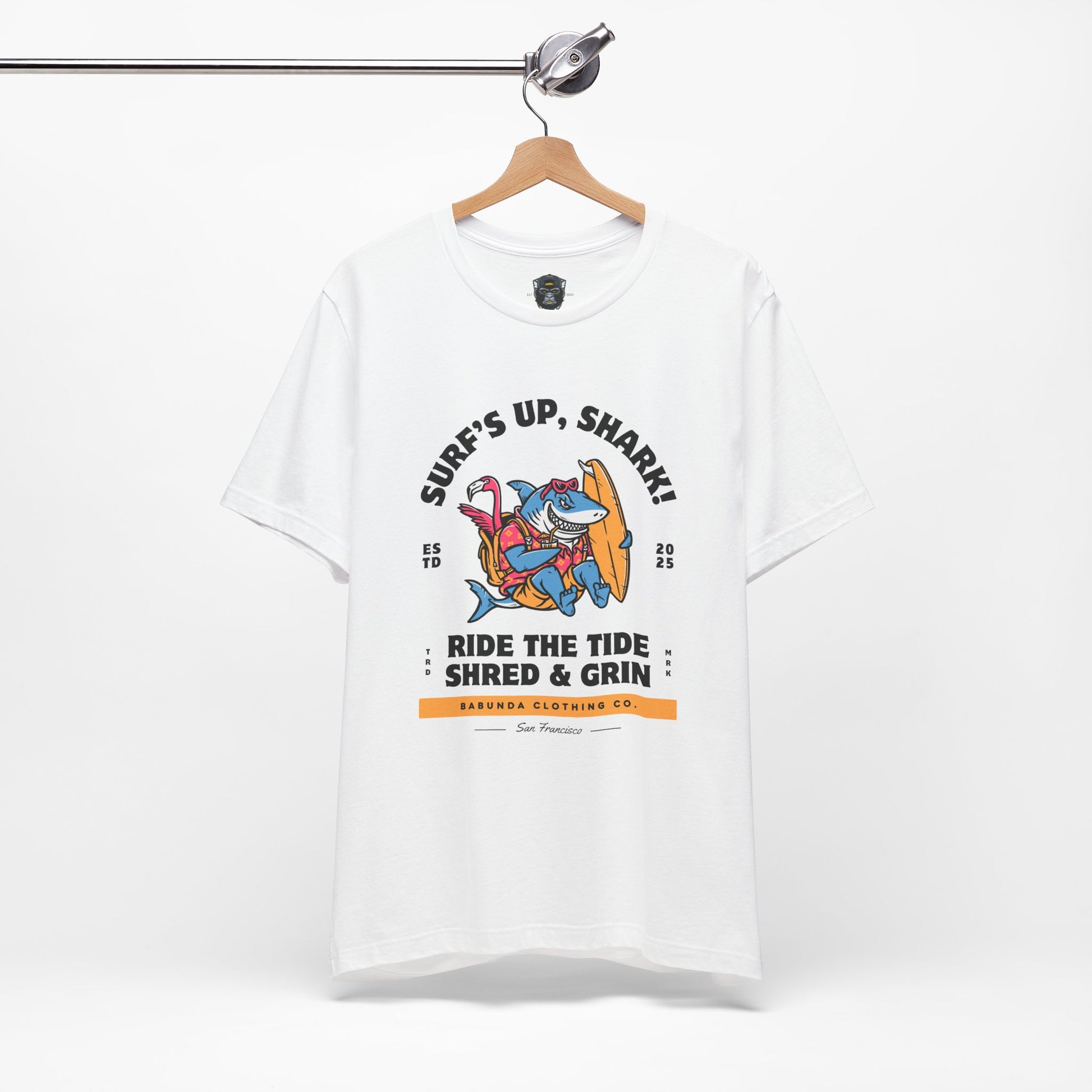 Surf's Up Shark! Tee, Beach Vibes Shirt, Surfing Apparel, Dad Gift, Summer Fun T-Shirt