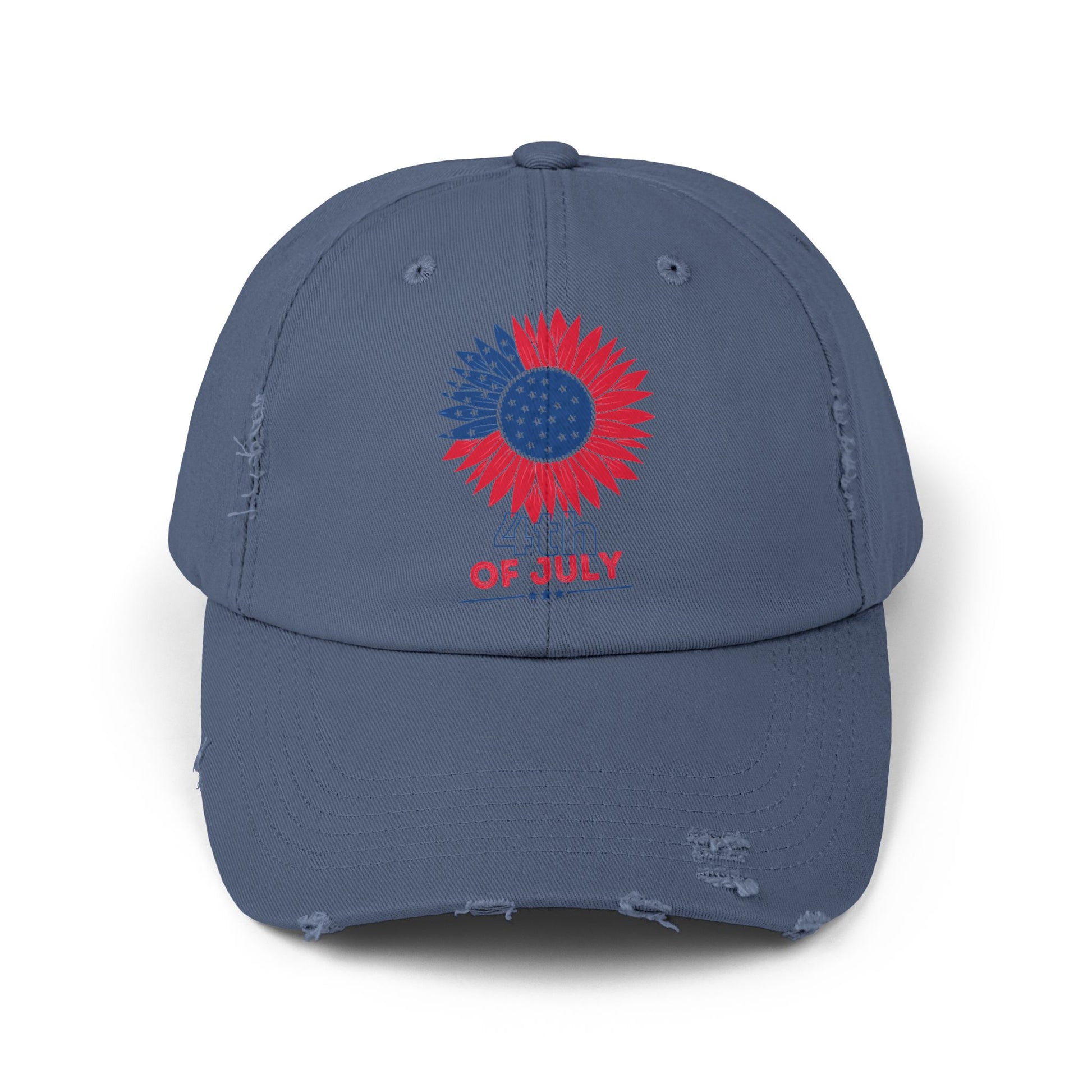 Patriotic Distressed Cap for July 4th Celebrations, Sunflower Cap, Unisex Cap