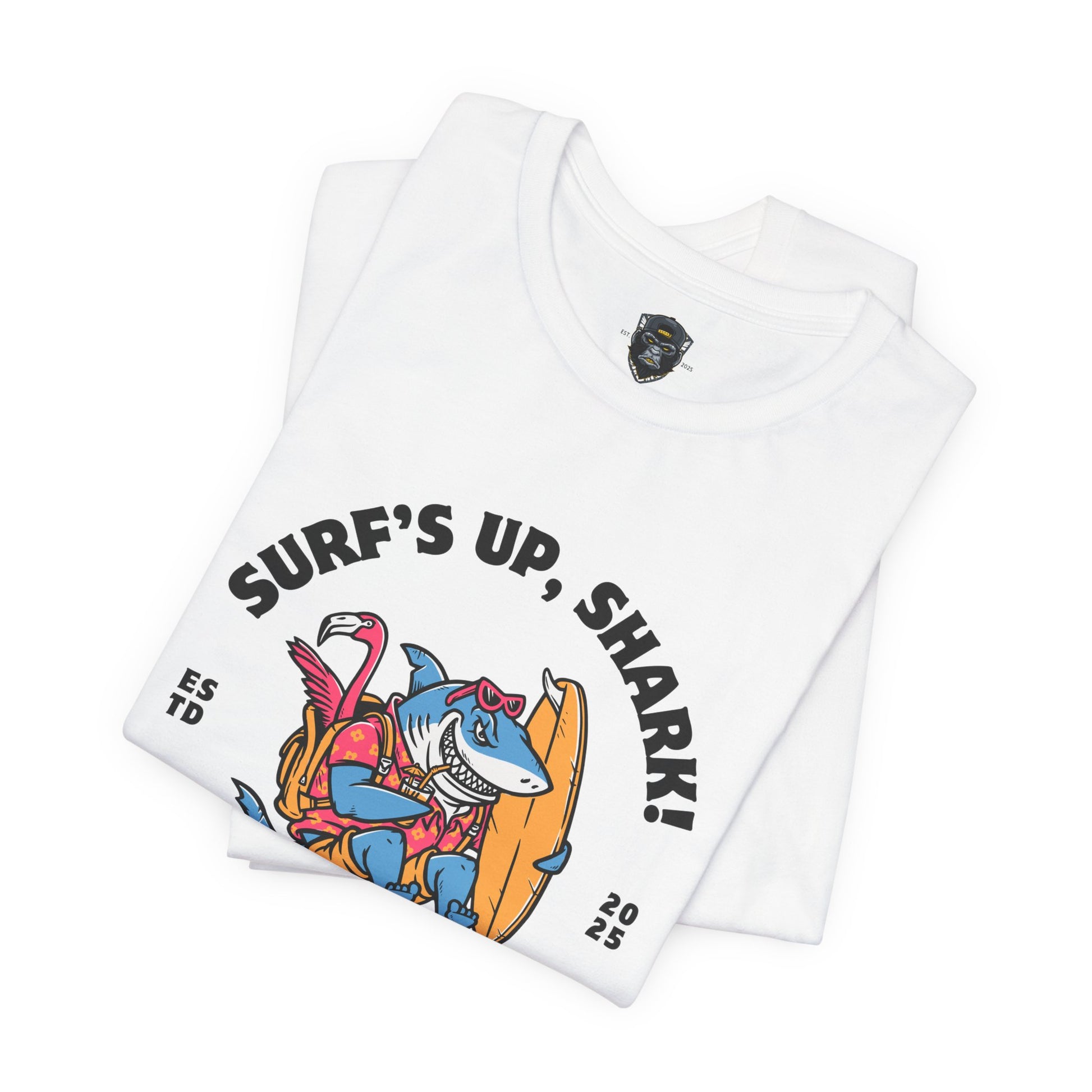 Surf's Up Shark! Tee, Beach Vibes Shirt, Surfing Apparel, Dad Gift, Summer Fun T-Shirt