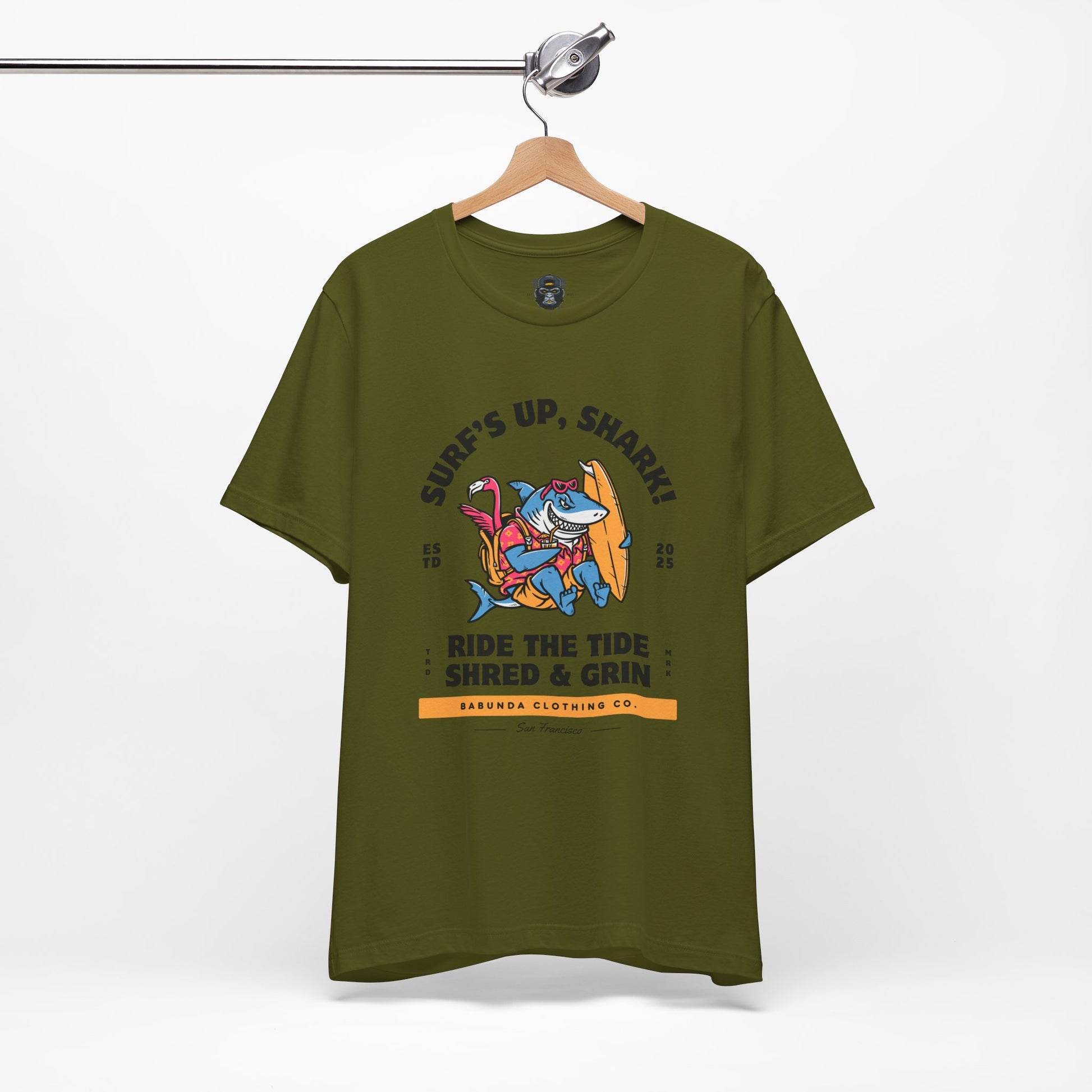 Surf's Up Shark! Tee, Beach Vibes Shirt, Surfing Apparel, Dad Gift, Summer Fun T-Shirt