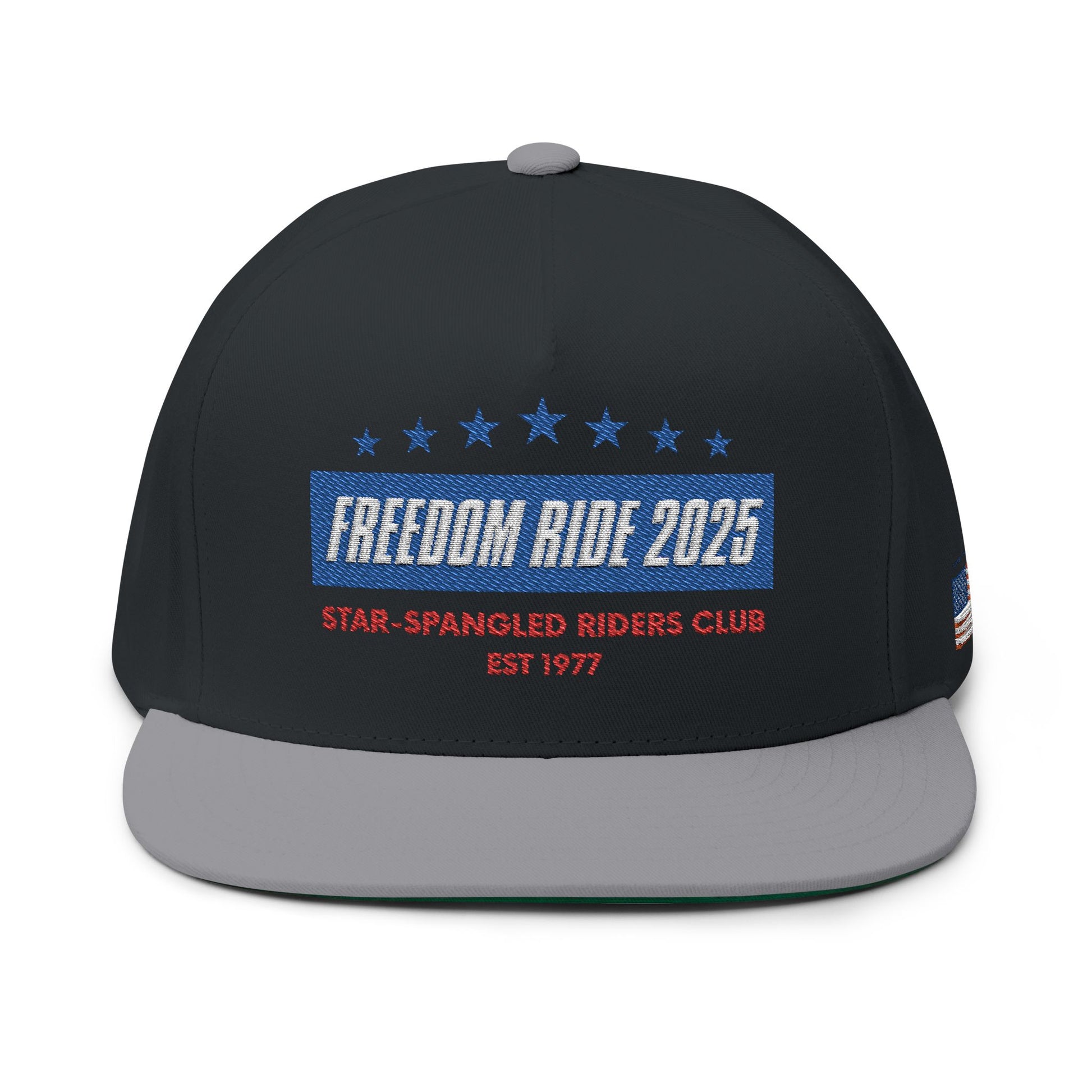 Freedom Ride 2025 Embroidered Flat Bill Cap - Perfect for Riders, Independence Day, Casual Wear, Outdoor Adventures, Gift for Enthusiasts