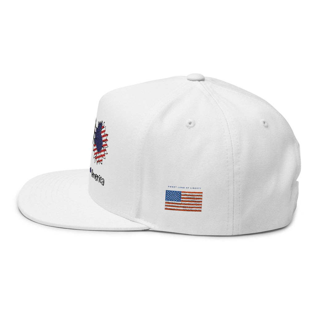 Patriotic Flat Bill Cap - Peace, Love, America, 4th of July Hat, Embroidered Cap, Gift for Dad, Summer Hat, Casual Wear