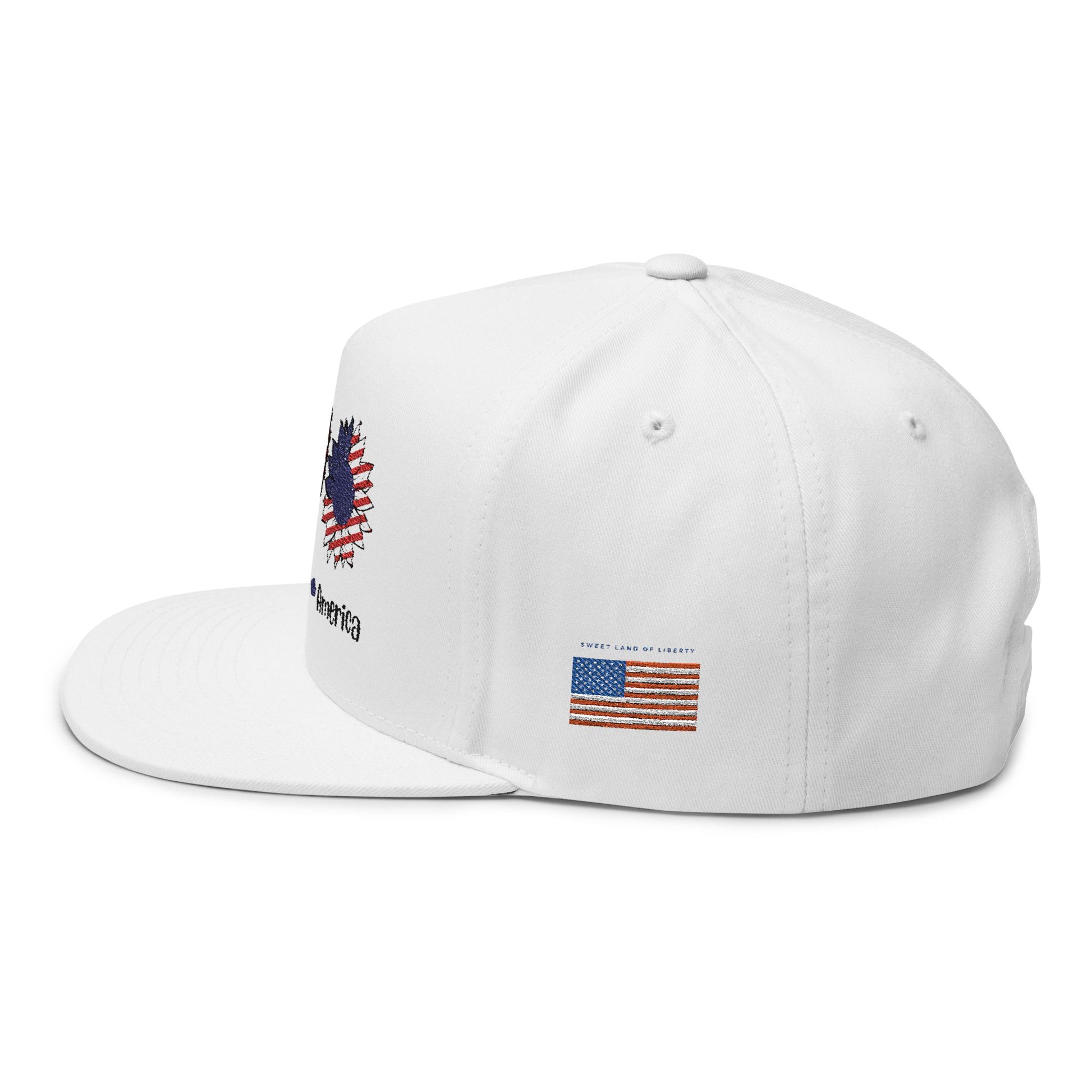Patriotic Flat Bill Cap - Peace, Love, America, 4th of July Hat, Embroidered Cap, Gift for Dad, Summer Hat, Casual Wear