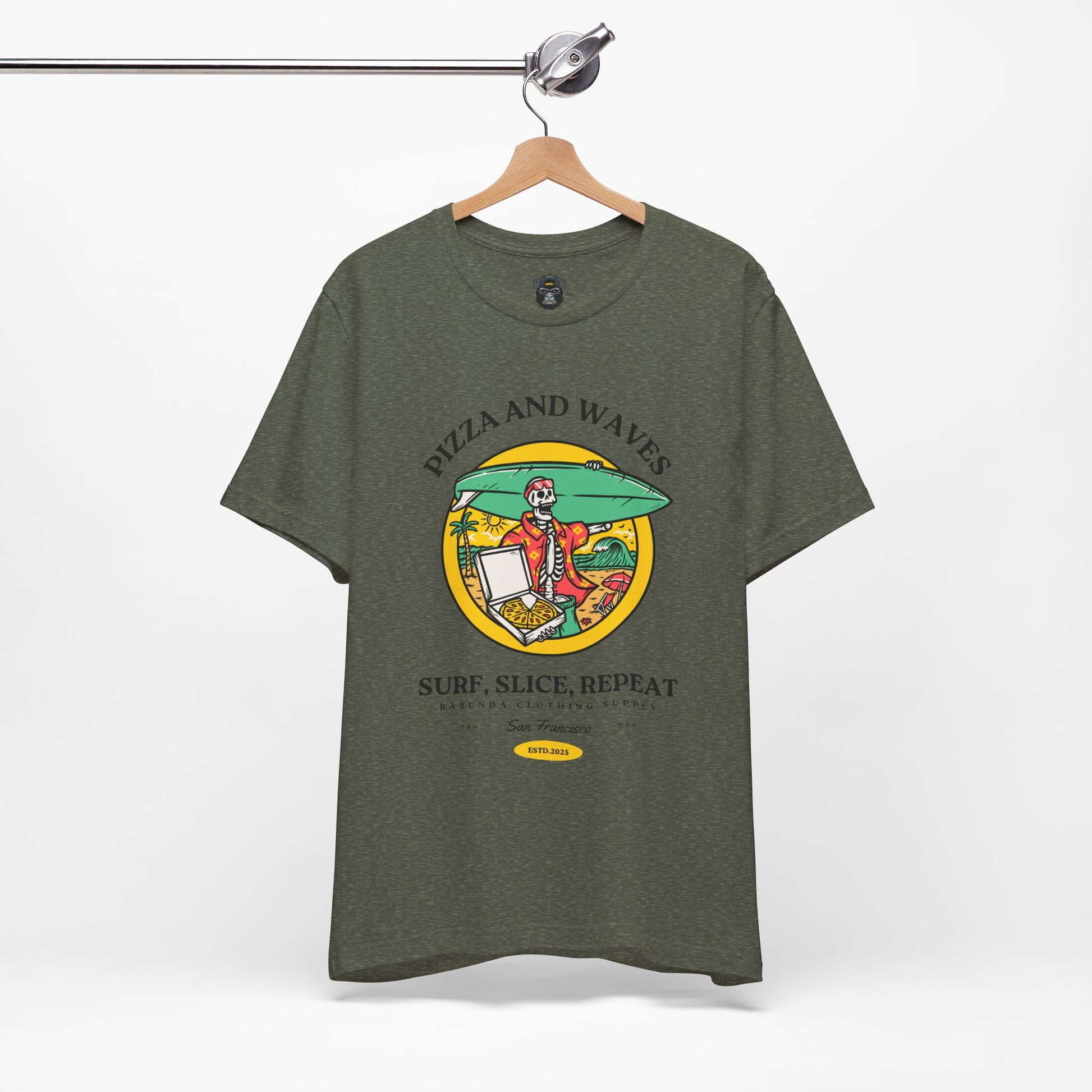 Surf-Inspired Pizza Tee - Perfect for Beach Lovers, Summer Vibes, Casual Wear