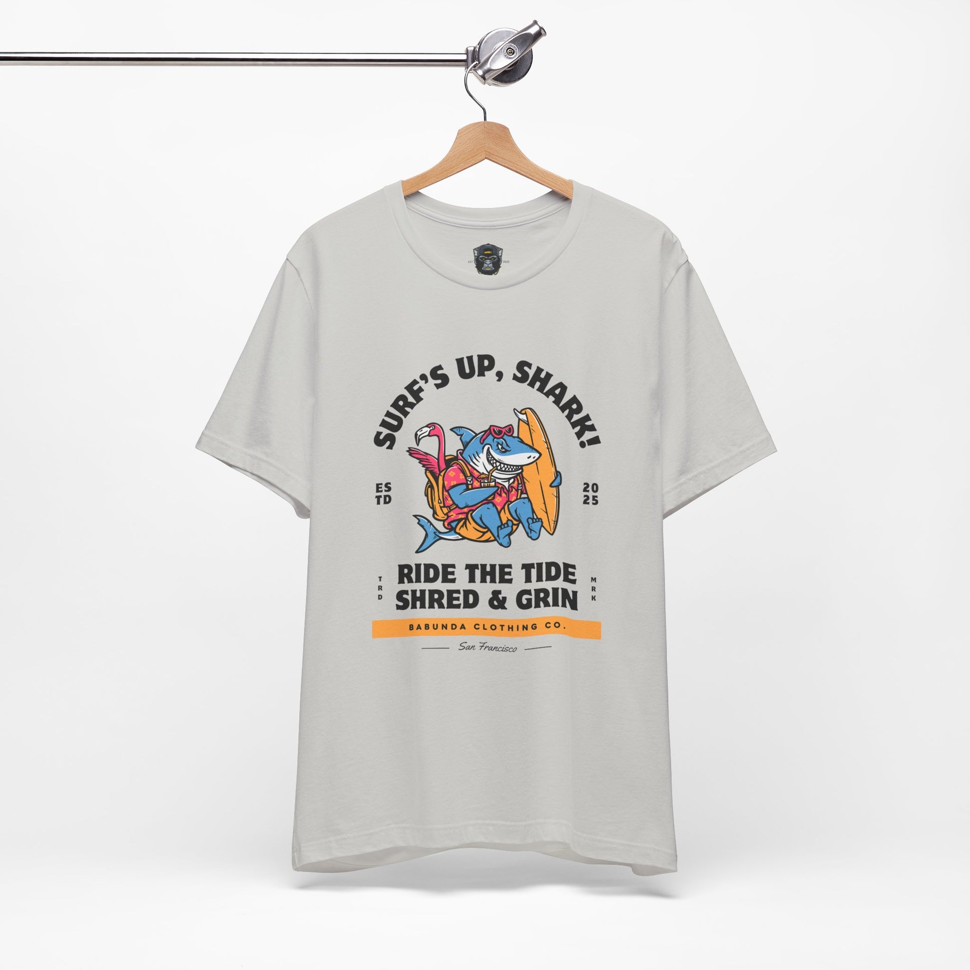 Surf's Up Shark! Tee, Beach Vibes Shirt, Surfing Apparel, Dad Gift, Summer Fun T-Shirt