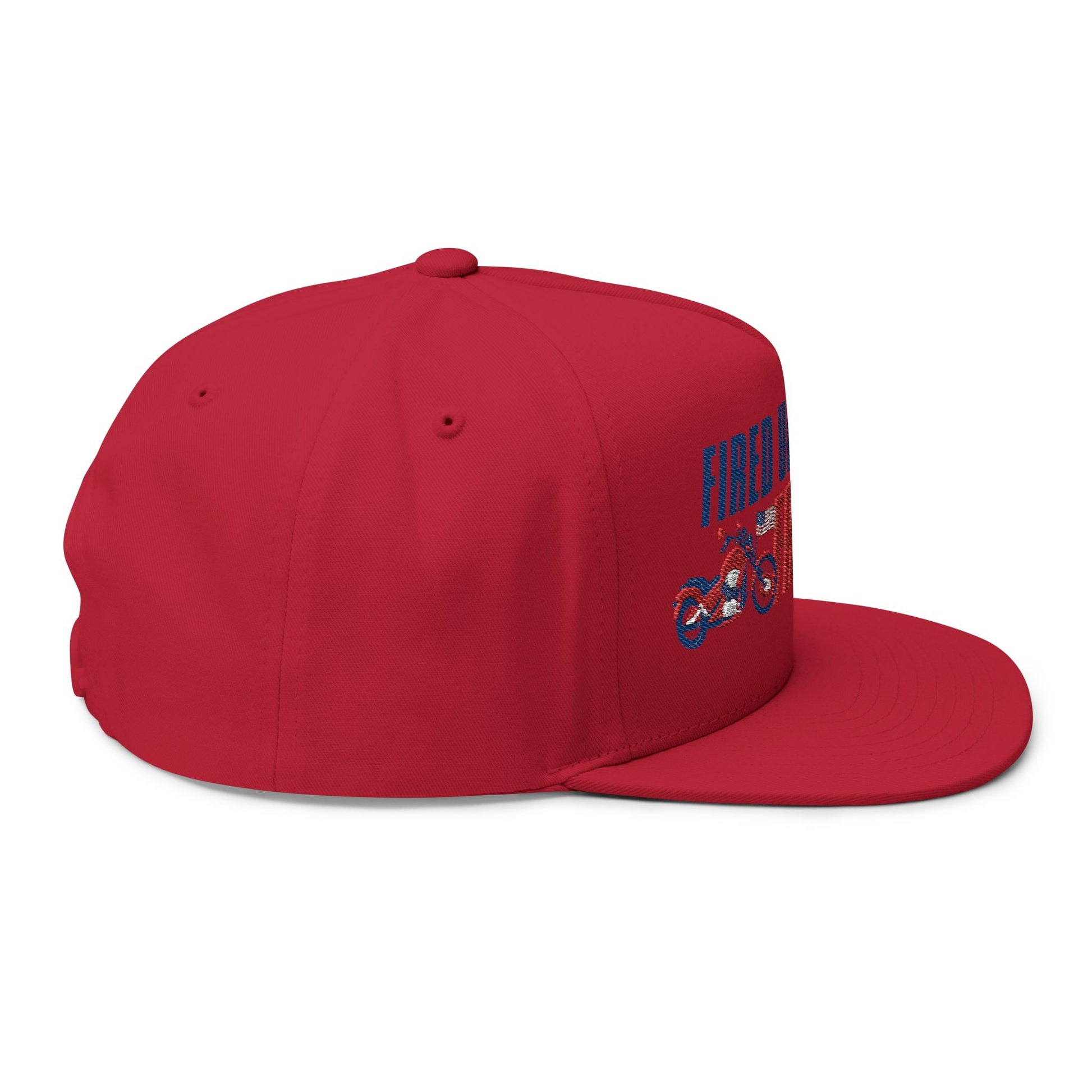 Fired Up for Freedom! Flat Bill Cap - Patriotic Hat, Motorcycle Lover Gift, Embroidered Cap, Fourth of July Accessory, Casual Style