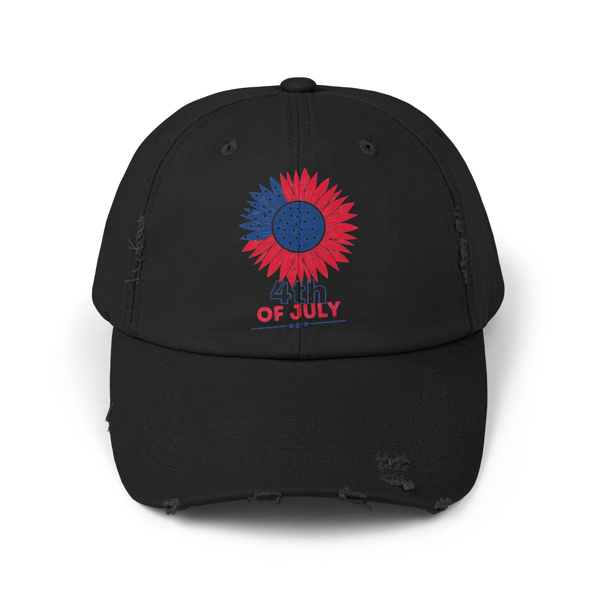 Patriotic Distressed Cap for July 4th Celebrations, Sunflower Cap, Unisex Cap